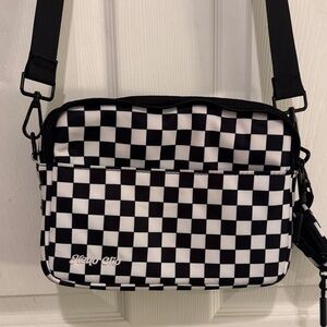 Hello Clio Checkered Black and White Crossbody Bag